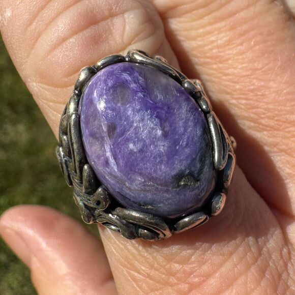 Carolyn Pollack Ring Size 8 Purple Charoite Sterling Silver 925 Filigree Vintage - Picture 8 of 14